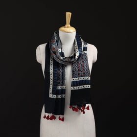 Ajrakh Hand Block Print Natural Dyed Mashru Silk Stole 23