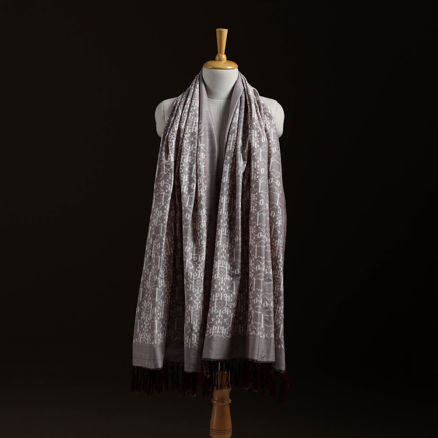 Pochampally Ikat Pure Handwoven Merino Wool x Silk Shawl 05
