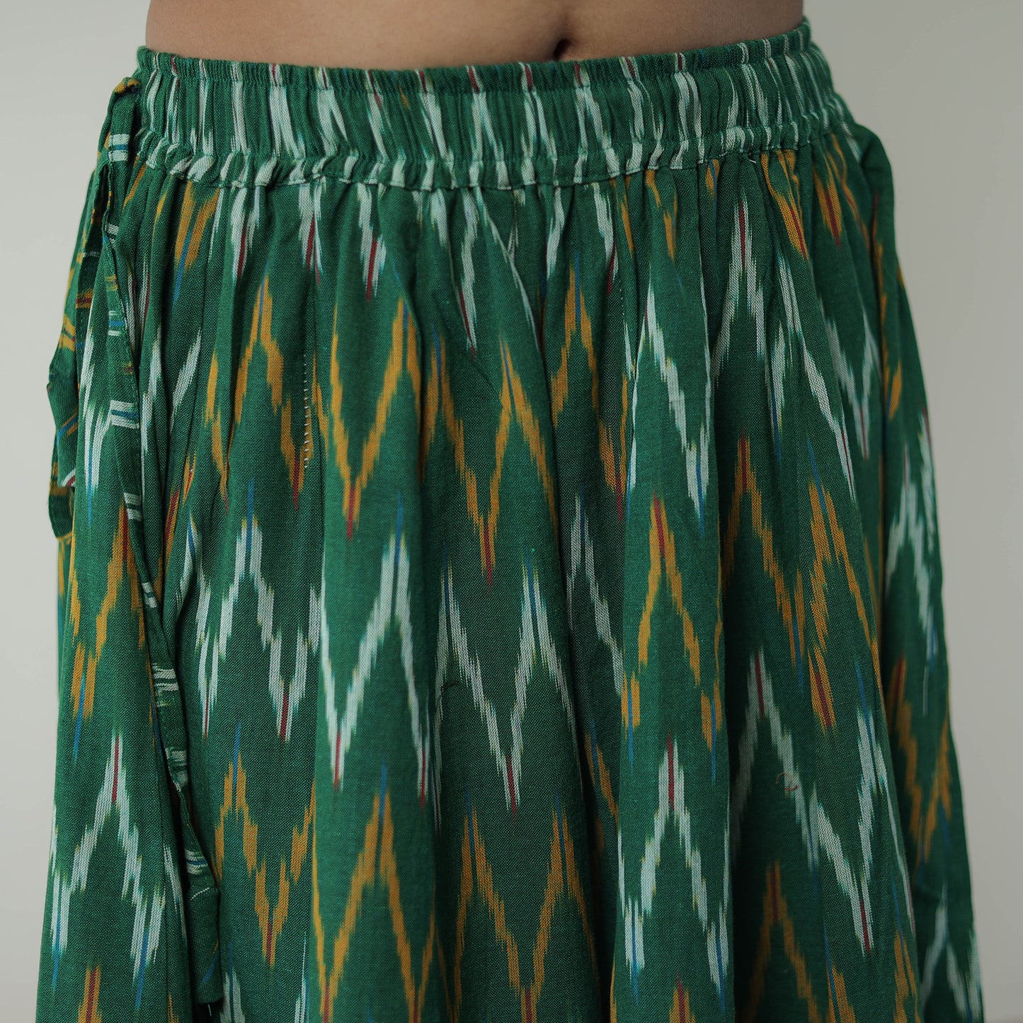 Green - 24 Kali Cotton Pochampally Ikat Skirt with Border 01