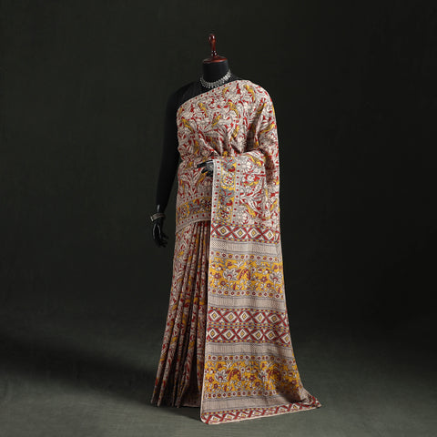 Beige - Kalamkari Printed Cotton Saree 67