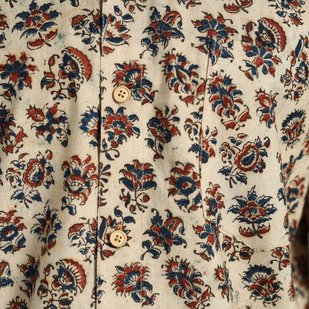 Beige - Pedana Block Print Cotton Men Kalamkari Shirt 03