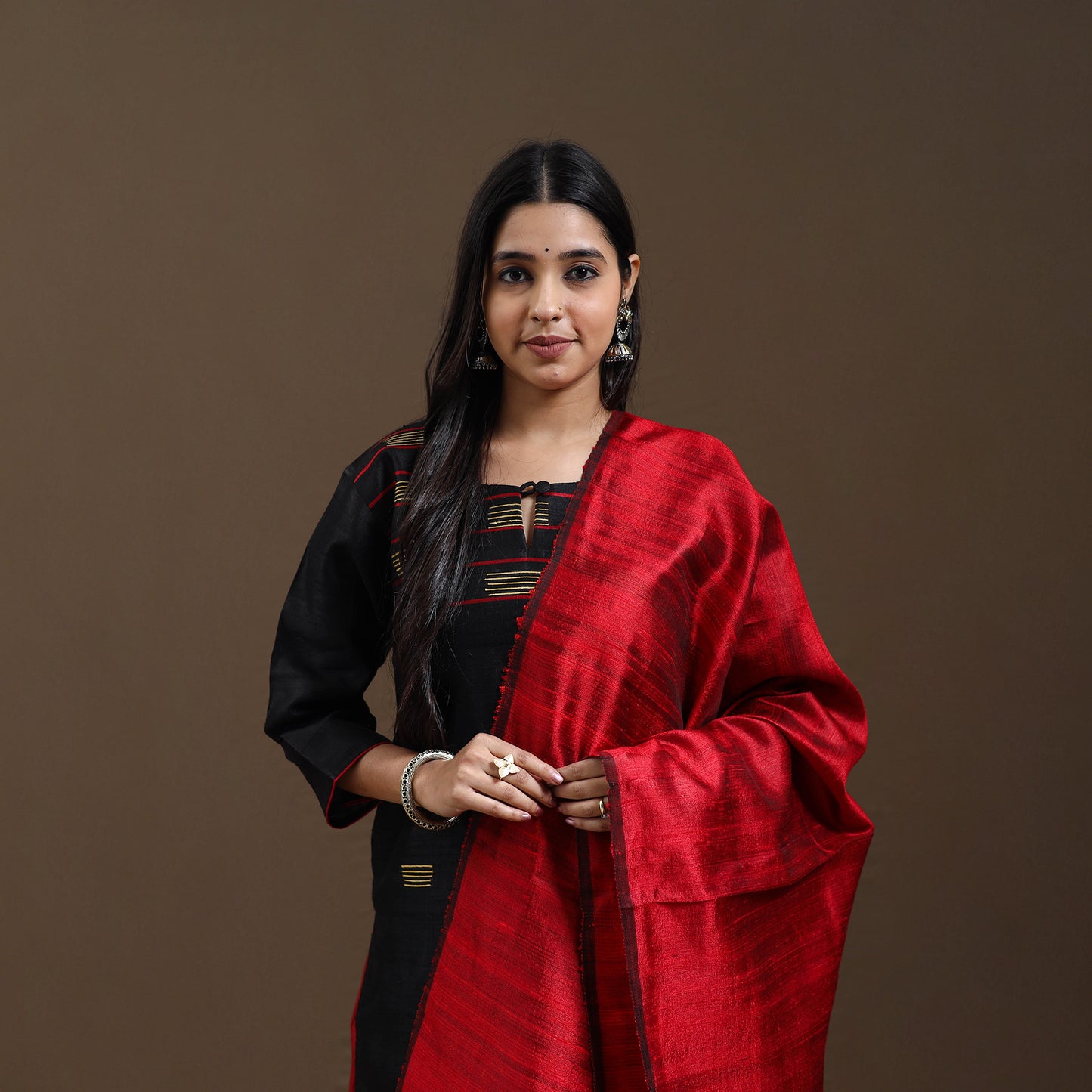 Black - Bhagalpuri Handloom Tussar Silk Suit Set 10