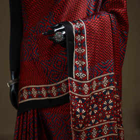 Ajrakh Hand Block Print Natural Dyed Modal Silk Saree 09