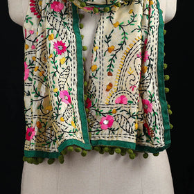 Ranihati Chanderi Silk Hand Embroidered Stole with Pom Pom 266