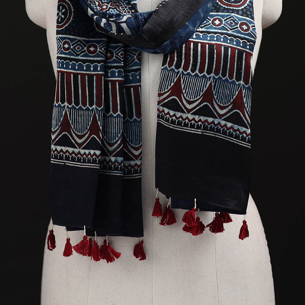 Ajrakh Hand Block Print Natural Dyed Mashru Silk Stole 24