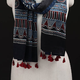 Ajrakh Hand Block Print Natural Dyed Mashru Silk Stole 24