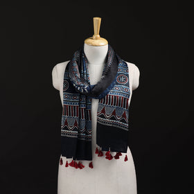Ajrakh Hand Block Print Natural Dyed Mashru Silk Stole 24