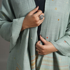 Green - Kutch Embroidery Mirror Work Handwoven Woolen Shawl 15