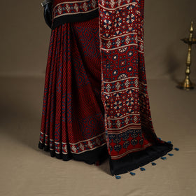 Ajrakh Hand Block Print Natural Dyed Modal Silk Saree 09