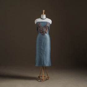 Blue - Handpainted Srikalahasti Handloom Chanderi Silk Unstitched Kurta (2.3M) 33