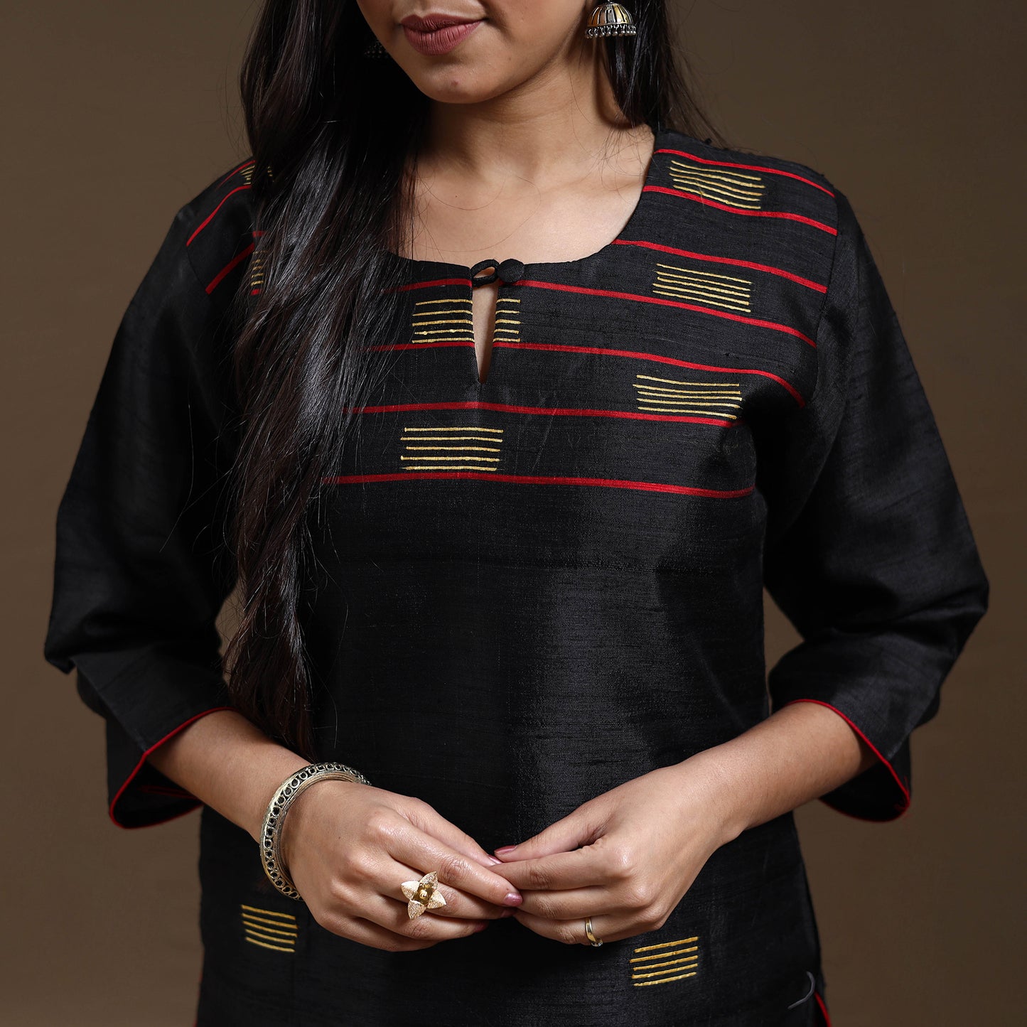 Black - Bhagalpuri Handloom Tussar Silk Suit Set 10