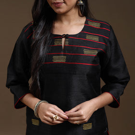Black - Bhagalpuri Handloom Tussar Silk Suit Set 10
