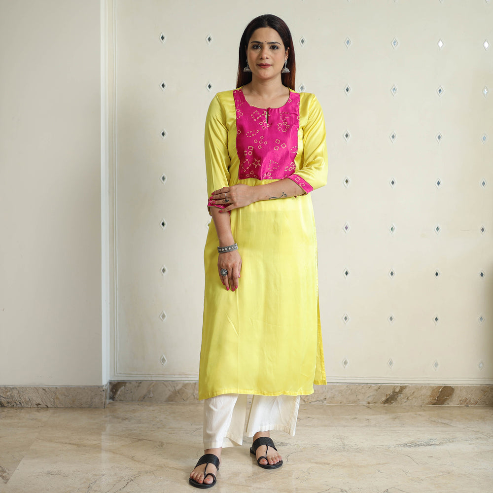 Light Yellow - Modal Silk Plain Long Straight Kurta 10