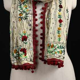 Ranihati Chanderi Silk Hand Embroidered Stole with Pom Pom 267