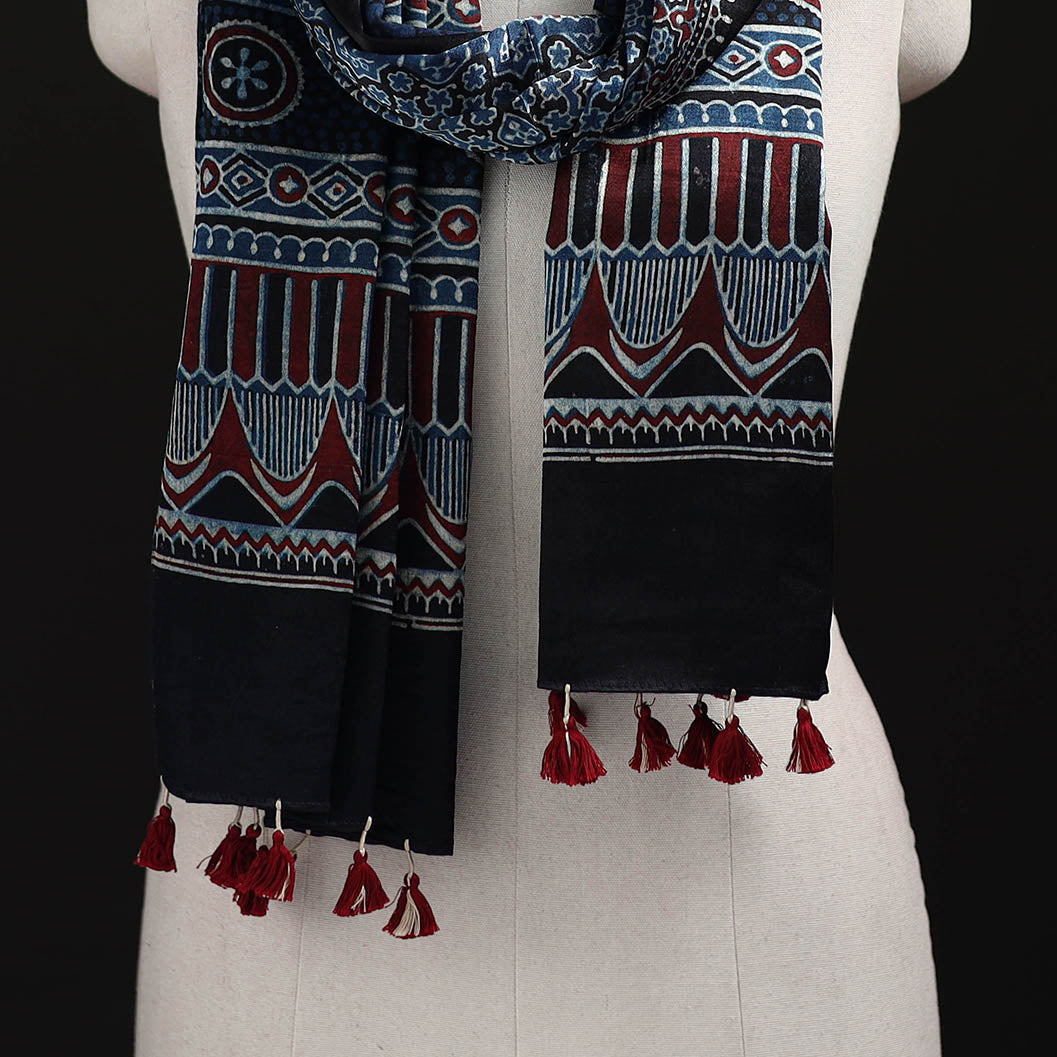 Ajrakh Hand Block Print Natural Dyed Mashru Silk Stole 25