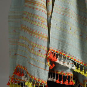 Green - Kutch Embroidery Mirror Work Handwoven Woolen Shawl 15