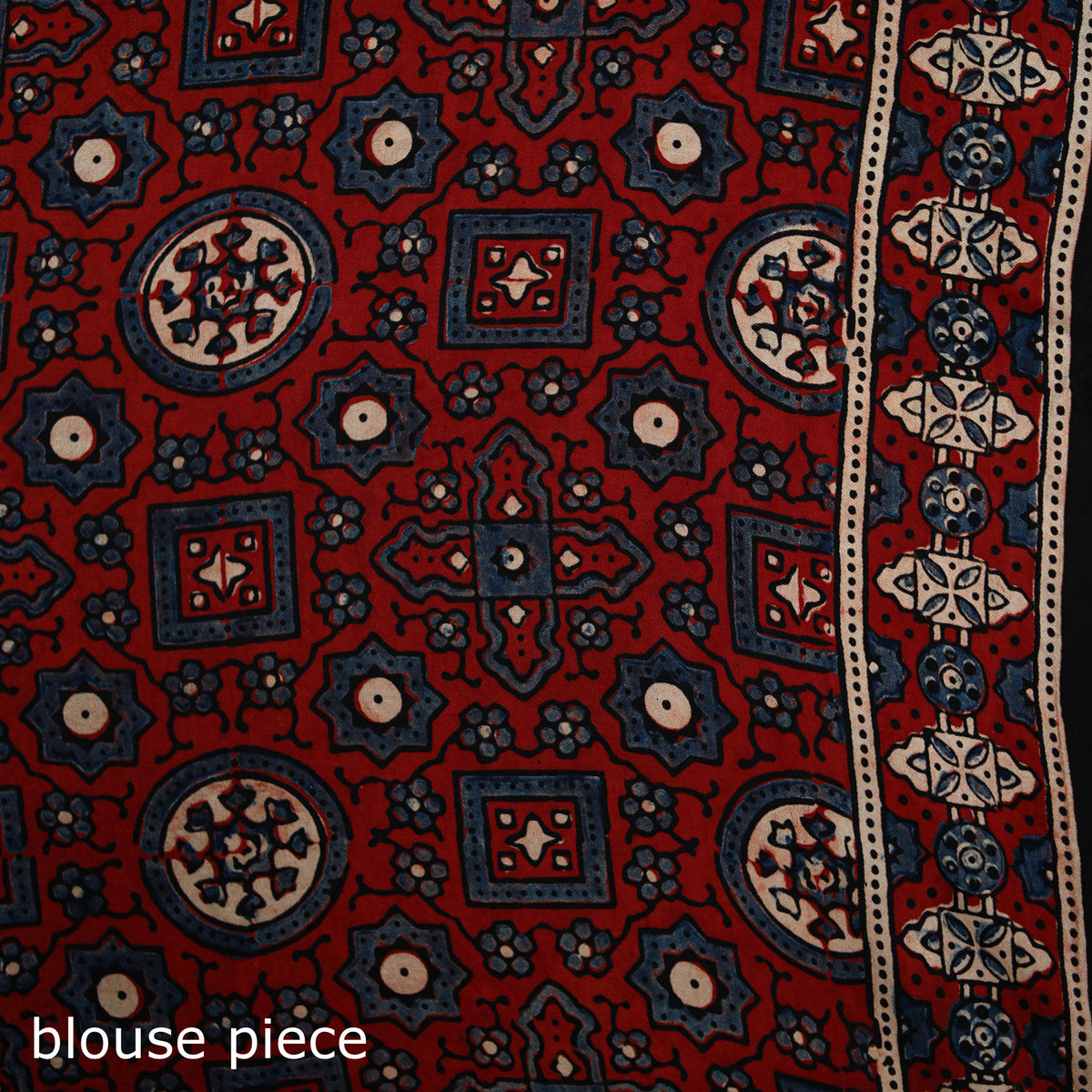 Ajrakh Hand Block Print Natural Dyed Modal Silk Saree 09