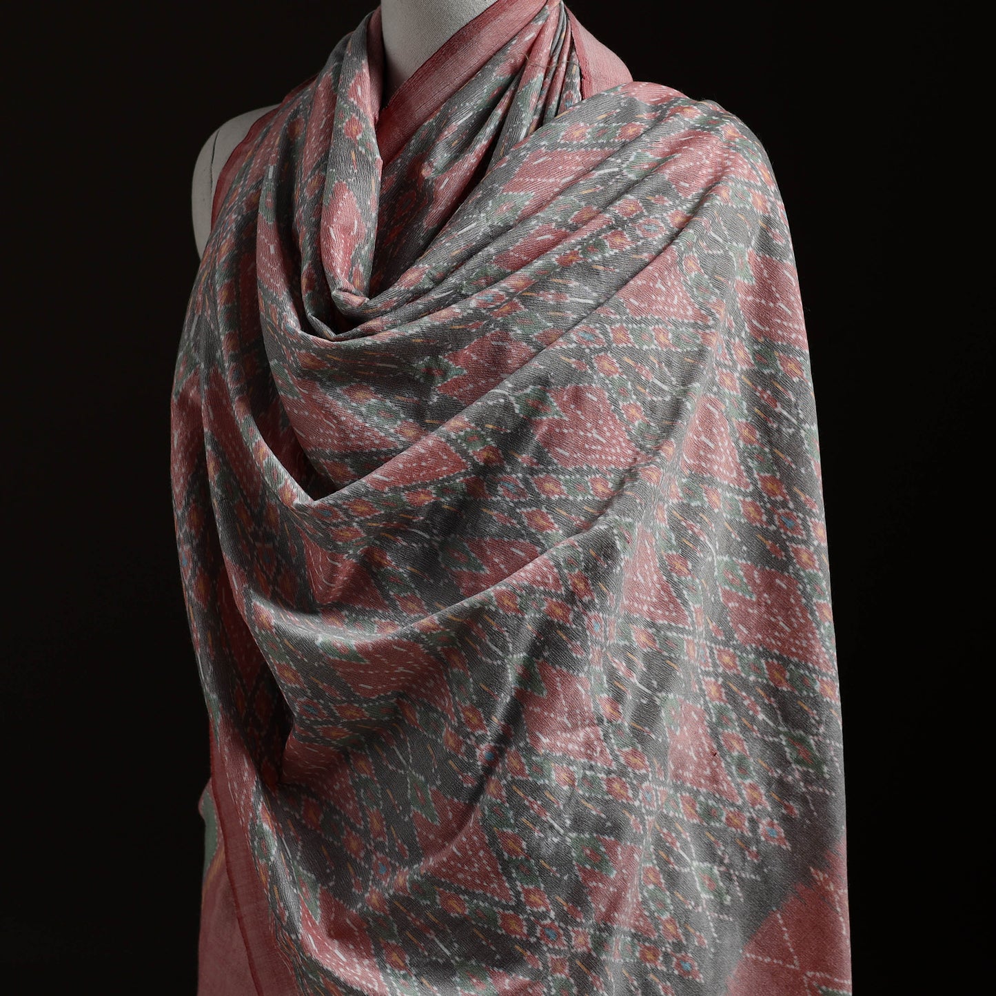 Pochampally Ikat Pure Handwoven Merino Wool x Silk Shawl 06