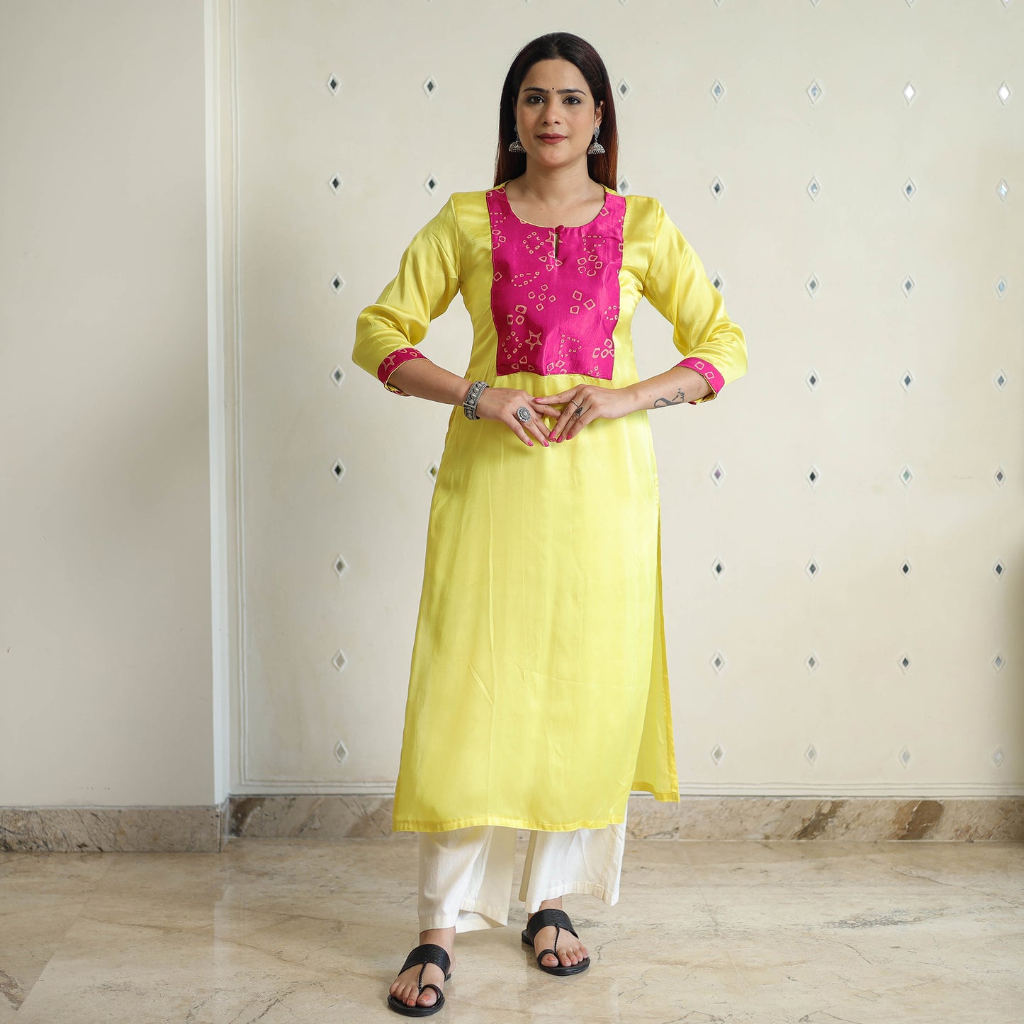 Light Yellow - Modal Silk Plain Long Straight Kurta 10