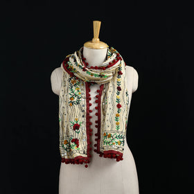 Ranihati Chanderi Silk Hand Embroidered Stole with Pom Pom 267