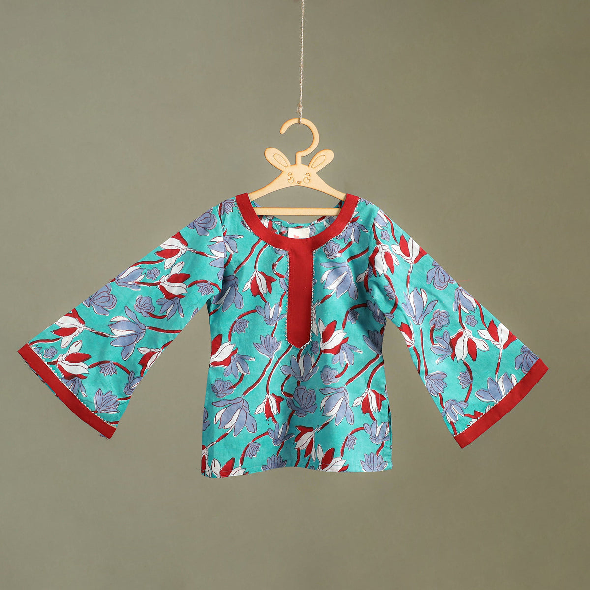 Girls Gota Work Floral Block Print Cotton Kurta with Sharara Set (3-4 Years) 15
