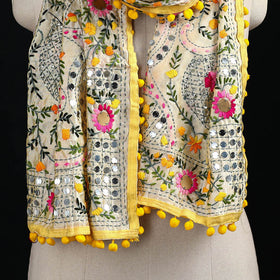 Ranihati Chanderi Silk Hand Embroidered Stole with Pom Pom 268