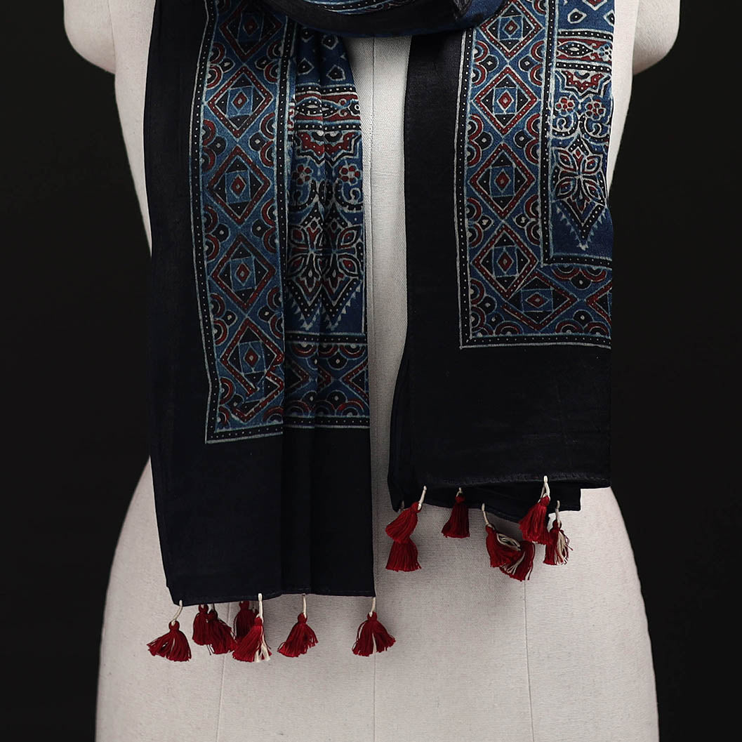 Ajrakh Hand Block Print Natural Dyed Mashru Silk Stole 26