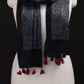 Ajrakh Hand Block Print Natural Dyed Mashru Silk Stole 26