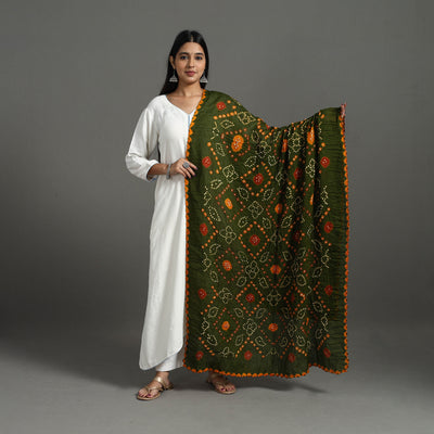 Green - Kutch Tie-Dye Cotton Bandhani Dupatta 01