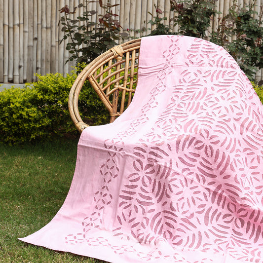 Pink - Barmer Applique Cutwork Cotton Single Bed cover (93 x 60 in)