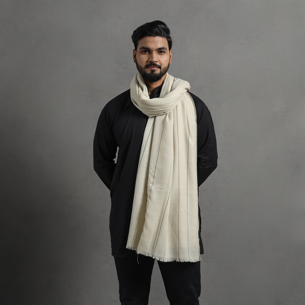 White - Kumaun Handwoven Pure Merino Wool Shawl for Men 14