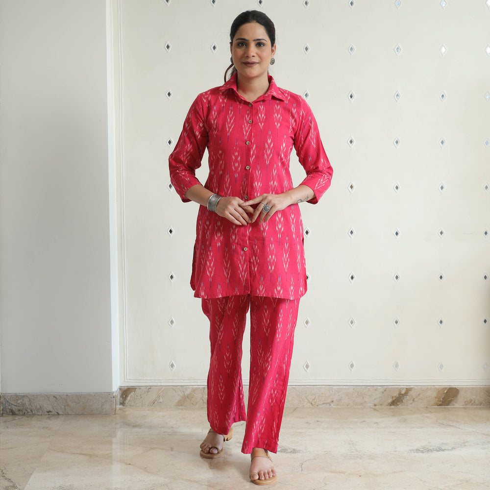 Pink - Pochampally Ikat Cotton Co-Ord Set 15