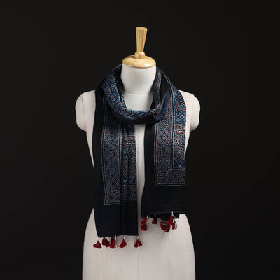 Ajrakh Hand Block Print Natural Dyed Mashru Silk Stole 26