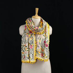 Ranihati Chanderi Silk Hand Embroidered Stole with Pom Pom 268