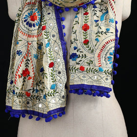 Ranihati Chanderi Silk Hand Embroidered Stole with Pom Pom 269