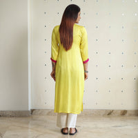 Light Yellow - Modal Silk Plain Long Straight Kurta 10