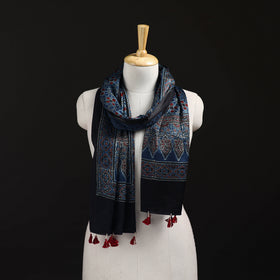 Ajrakh Hand Block Print Natural Dyed Mashru Silk Stole 27