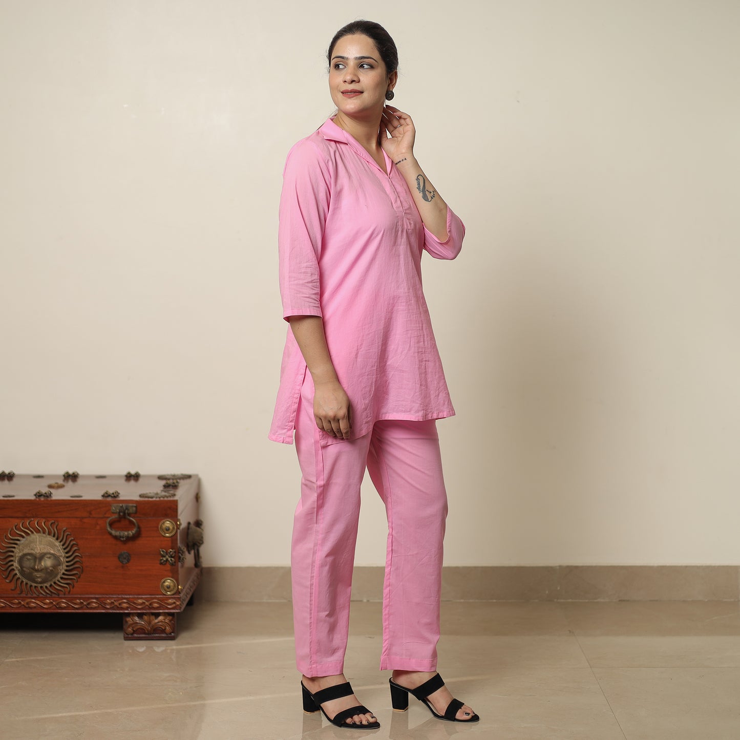 Pink - Plain Dyed Cotton Co-Ord Set 14