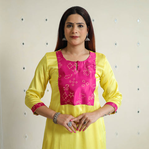 Light Yellow - Modal Silk Plain Long Straight Kurta 10