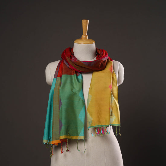 Multicolor - Handloom Silk Cotton Pochampally Ikat Stole 18