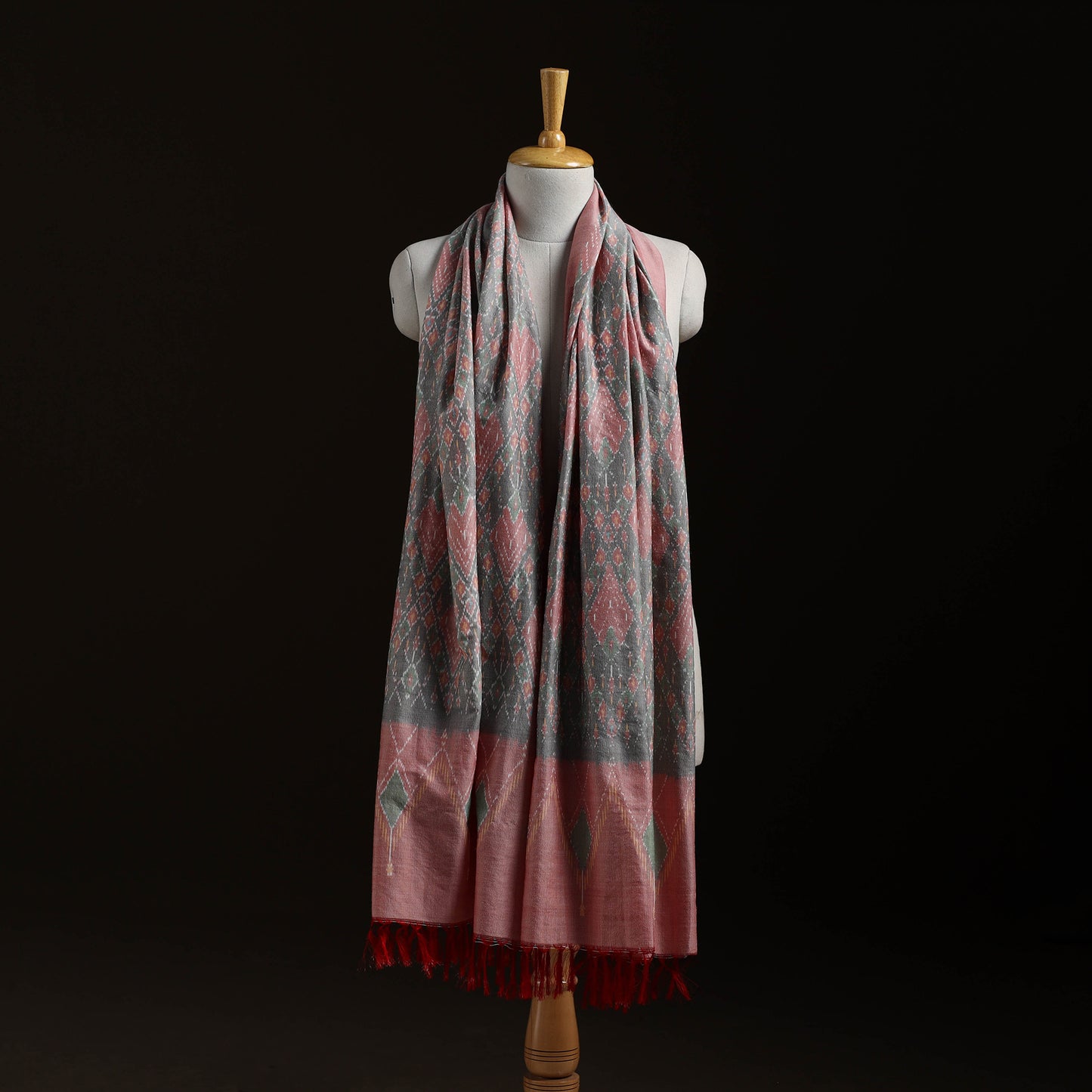 Pochampally Ikat Pure Handwoven Merino Wool x Silk Shawl 06