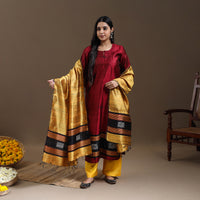 Red - Bhagalpuri Handloom Tussar Silk Suit Set 12