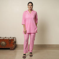 Pink - Plain Dyed Cotton Co-Ord Set 14