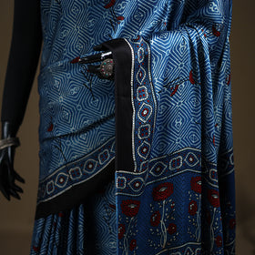Ajrakh Hand Block Print Natural Dyed Modal Silk Saree 10