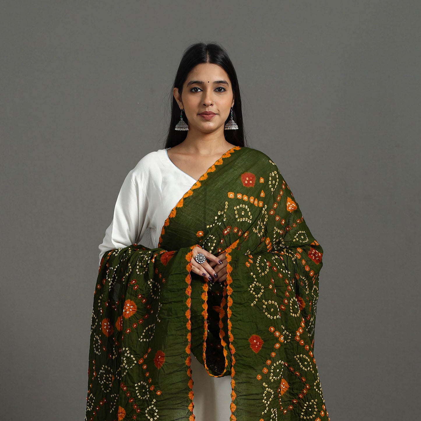 Green - Kutch Tie-Dye Cotton Bandhani Dupatta 01