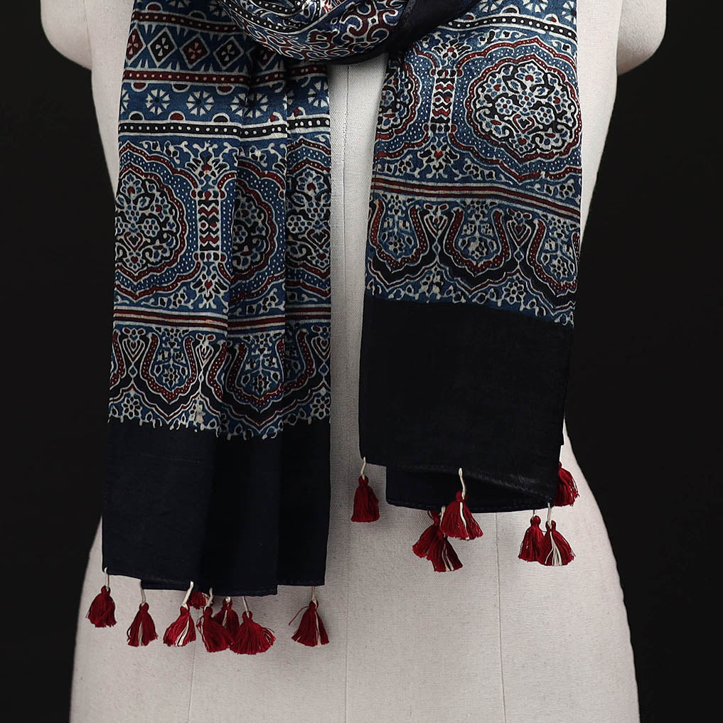 Ajrakh Hand Block Print Natural Dyed Mashru Silk Stole 28