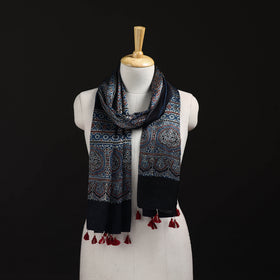 Ajrakh Hand Block Print Natural Dyed Mashru Silk Stole 28