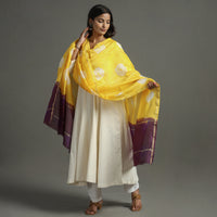 Yellow - Shibori Tie-Dye Handloom Chanderi Silk Dupatta with Zari Border 72