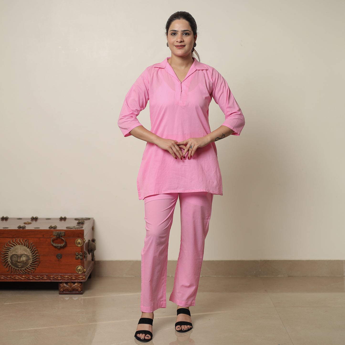 Pink - Plain Dyed Cotton Co-Ord Set 14