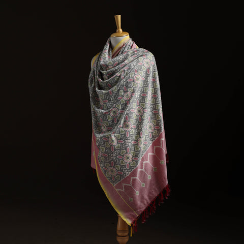 Pochampally Ikat Pure Handwoven Merino Wool x Silk Shawl 07